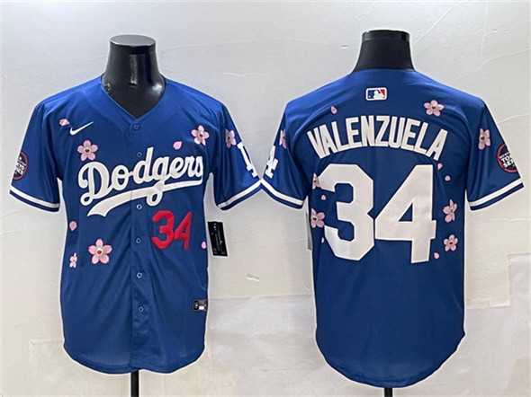 Men%27s Los Angeles Dodgers #34 Fernando Valenzuela Royal 2025 Tokyo Series Limited Stitched Jersey